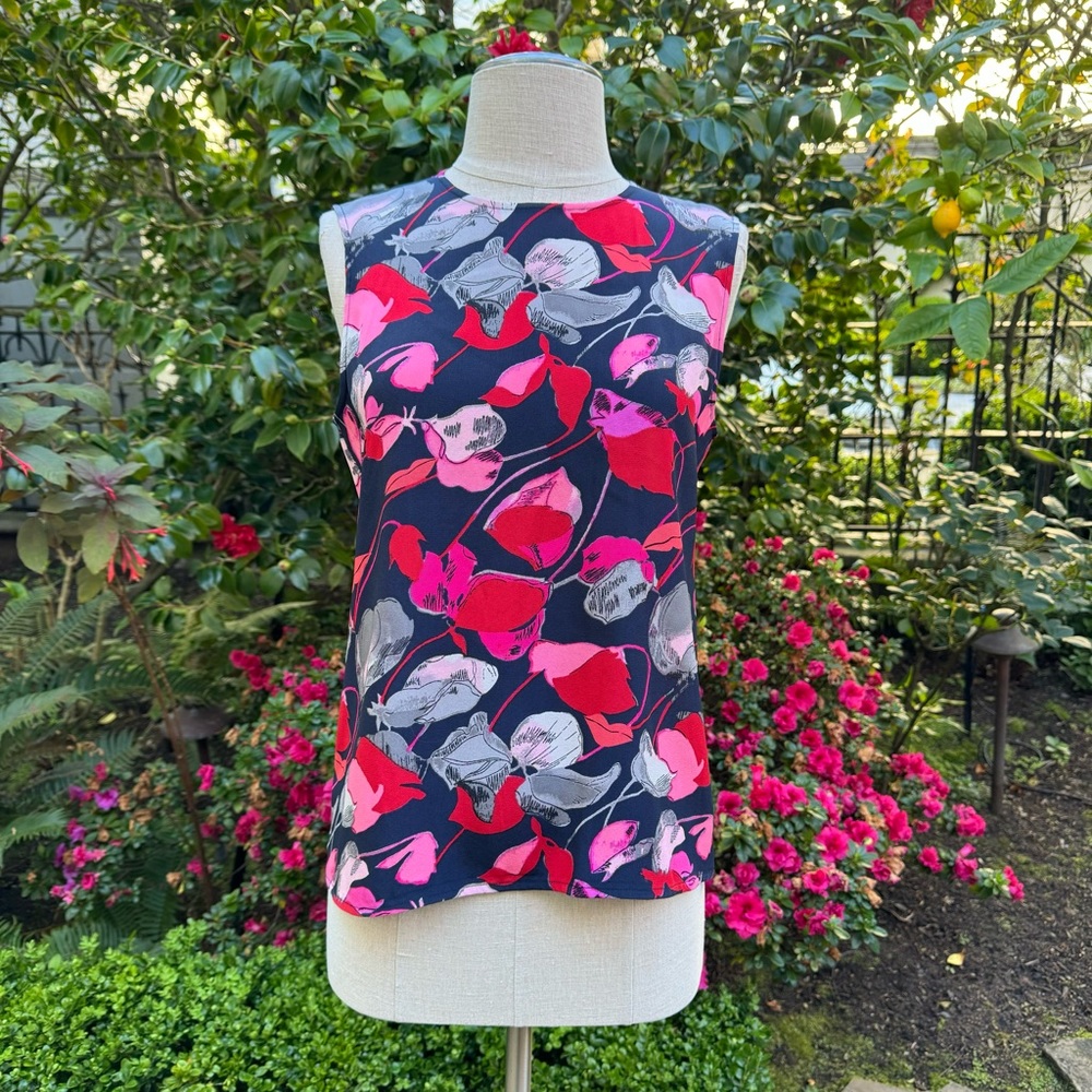 DVF Sleeveless Silk Shell Blouse Floral Sz S